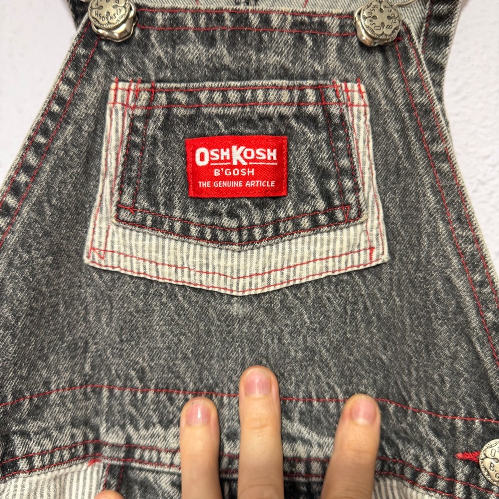 Vintage OshKosh Overalls Joe's Garage Gray Denim Kids Sz 5 Made USA Retro 90s - Picture 7 of 10